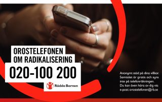 Bild med telefonnummer till Rädda barnens orostelefon