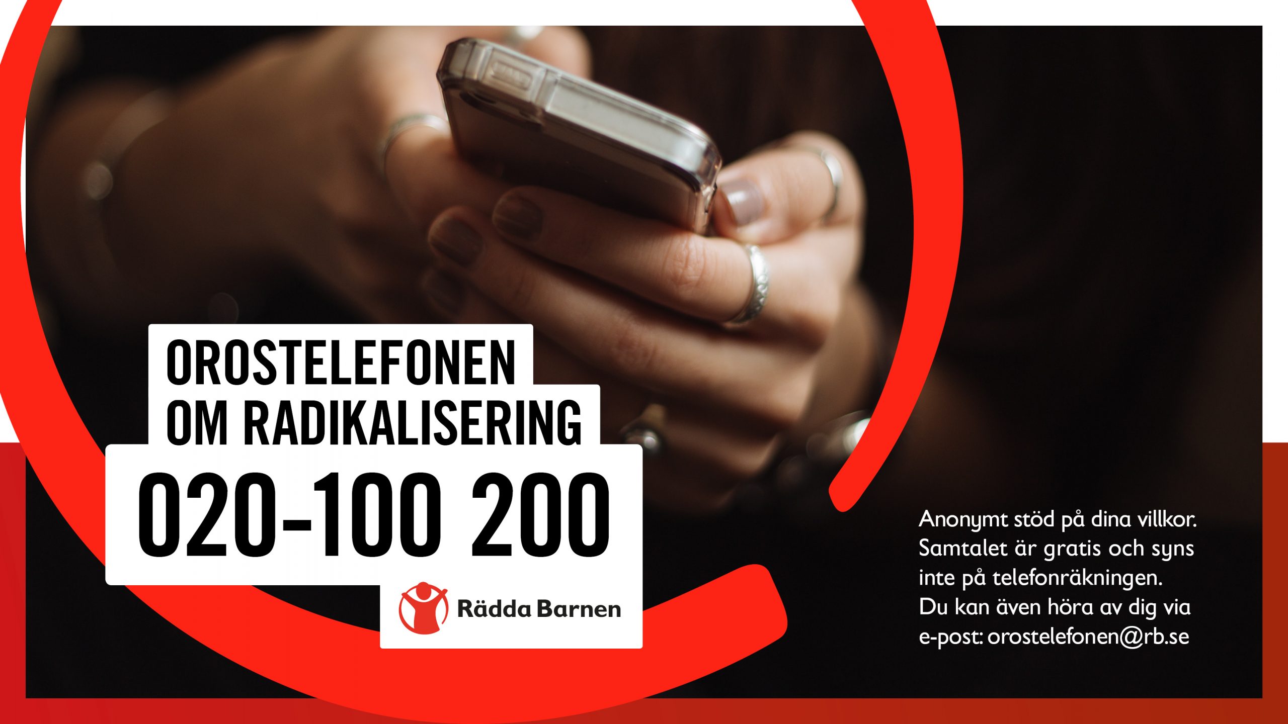 Bild med telefonnummer till Rädda barnens orostelefon